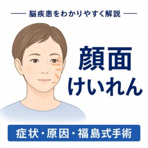顔の片側にけいれんが起きる顔面けいれんを示すイラスト